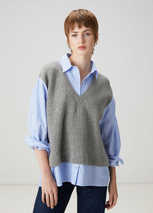 Beymen Club Blue Grey Shirt Detailed Sweater - 1