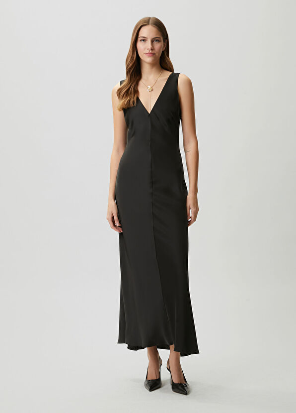 Beymen Club Black Maxi Satin Evening Dress - 3