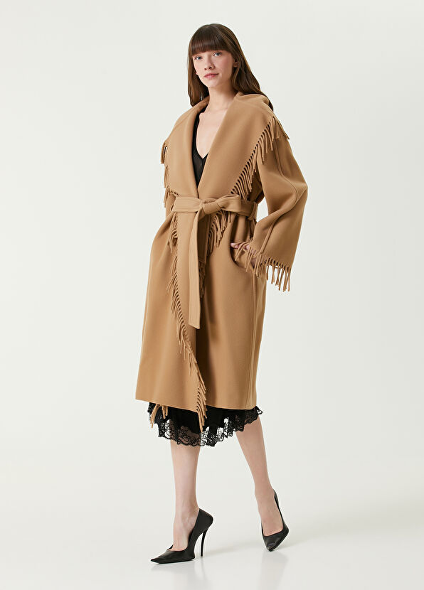 Balenciaga Camel Püskül Detaylı Yün Palto - 2