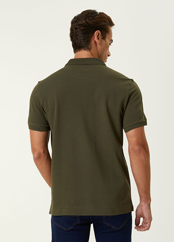Beymen Club Khaki Polo Neck Honeycomb Textured Logo T-shirt - 4