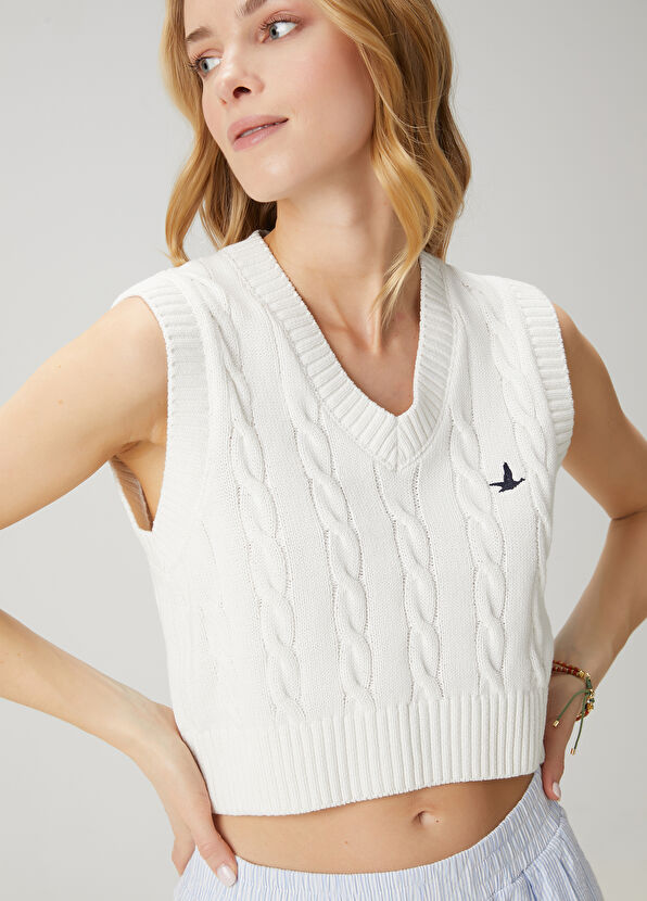 Beymen Club Beyaz Crop Saç Örgü Triko Atlet - 2