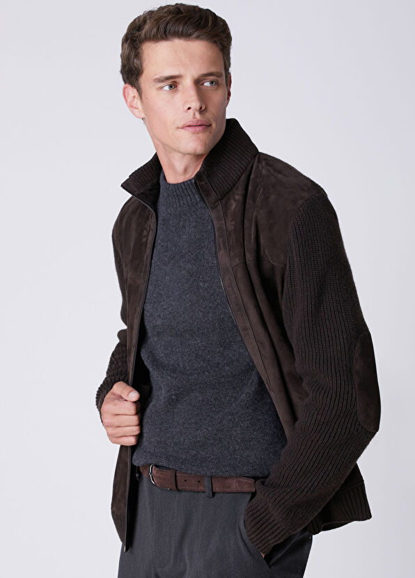 Beymen Club Dark Brown Knit Insert Suede Jacket - 2