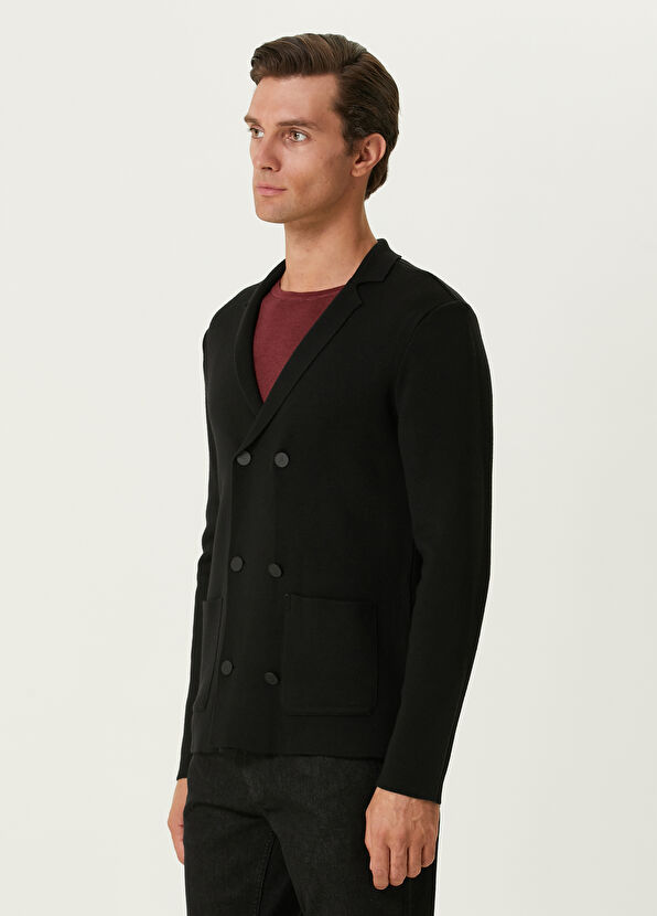 Beymen Club Siyah Kruvaze Yün Triko Ceket - 4