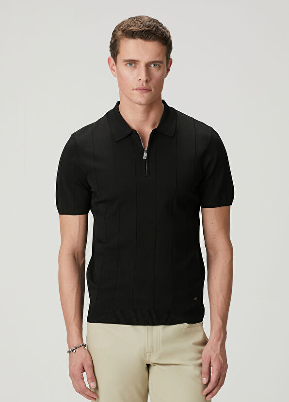 Beymen Club Siyah Polo Yaka Örgü Detaylı Triko - 1