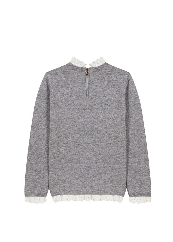 Tartine Et Chocolat Grey Wool Shirt Collared Girl's Sweater - 2