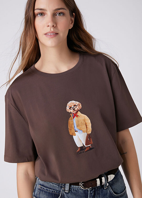 Beymen Club Brown Dog Print T-Shirt - 2