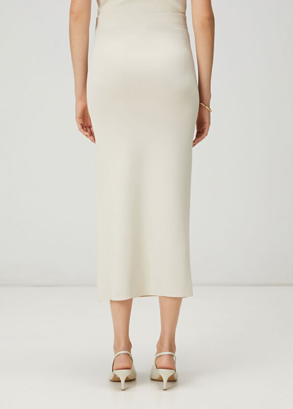 Beymen Club Ekru Gold Düğmeli Midi Triko Etek - 2