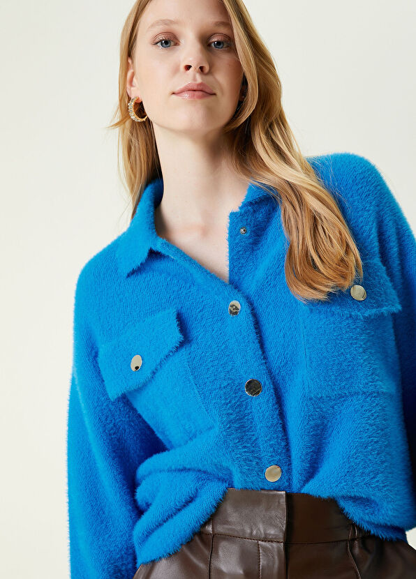 Beymen Club Mavi Gömlek Formlu Tüylü Hırka - 4