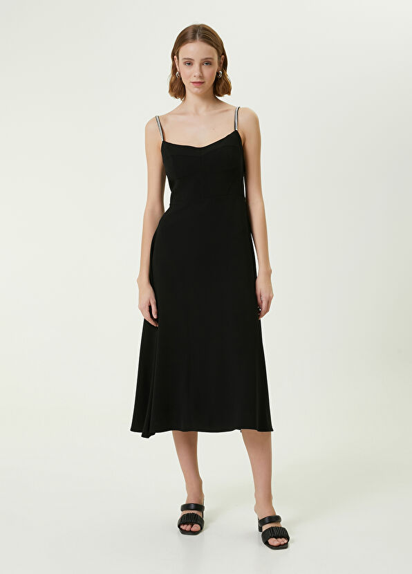 Beymen Club Siyah Taş Askılı Midi Elbise - 1