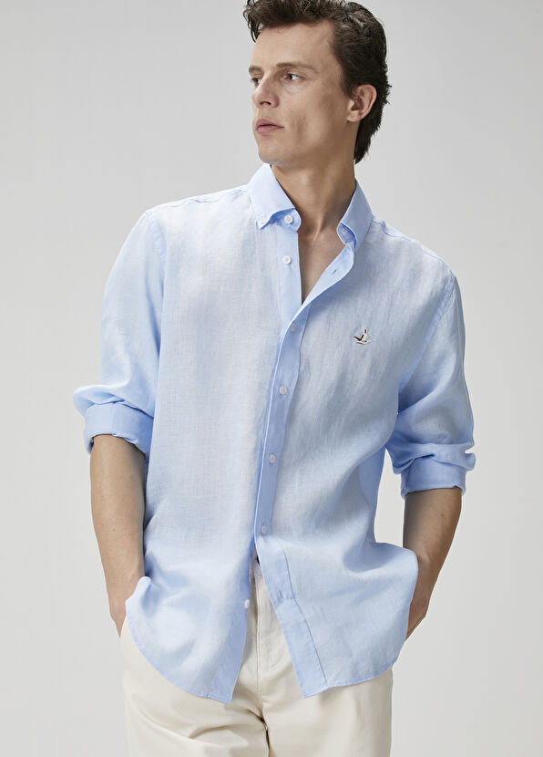 Beymen Club Comfort Fit Light Blue Linen Shirt - 4