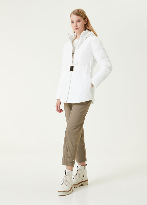 Beymen Club Beyaz Kapüşonlu Kemerli Puff Mont - 2