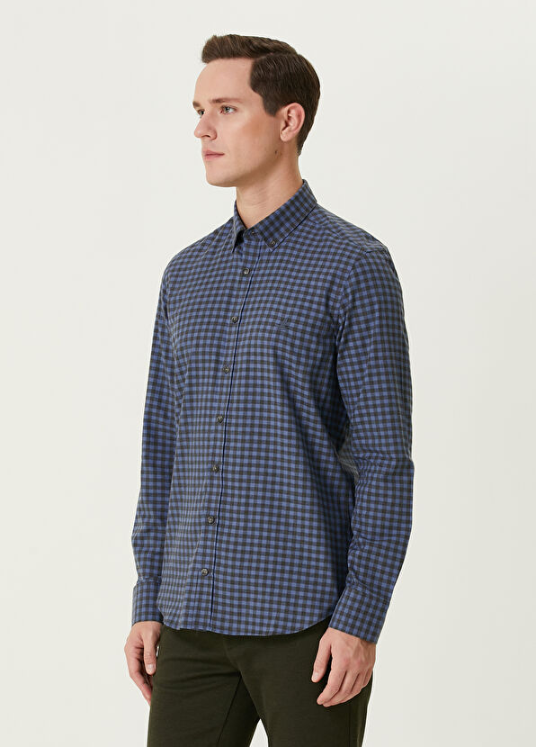 Beymen Club Slim Fit Blue Checkered Shirt - 4