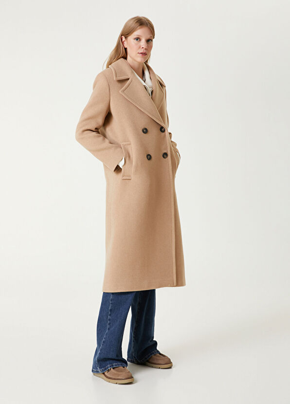 Beymen Club Beige Double-Breasted Wool Coat - 4