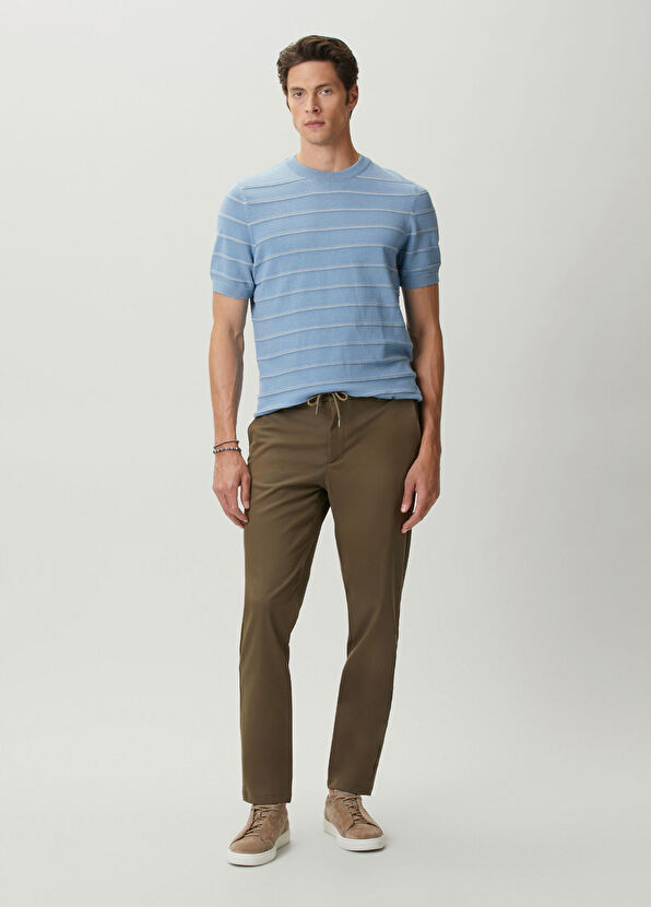 Beymen Club Blue Embossed Stripe Textured Short Sleeve Sweater - 3