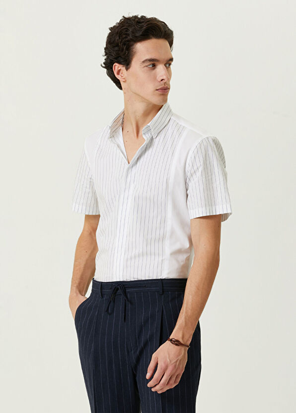 Network Beyaz Mavi Çizgili Gömlek - 3