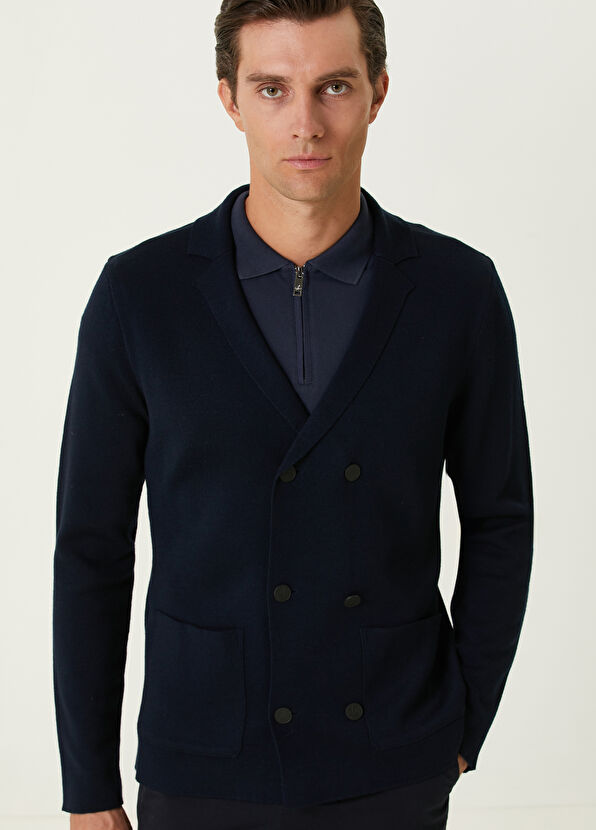 Beymen Club Lacivert Yün Kruvaze Triko Ceket - 2
