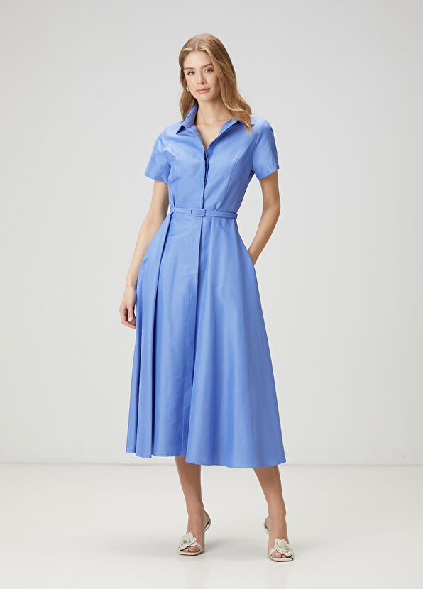 Beymen Club Dark Blue Midi Taffeta Shirt Dress - 4