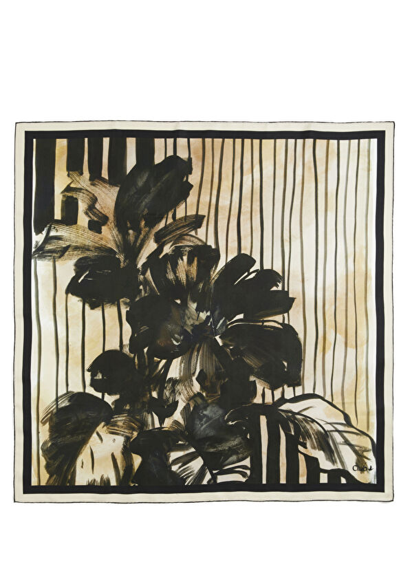Beymen Club Beige Floral Pattern Silk Scarf - 1