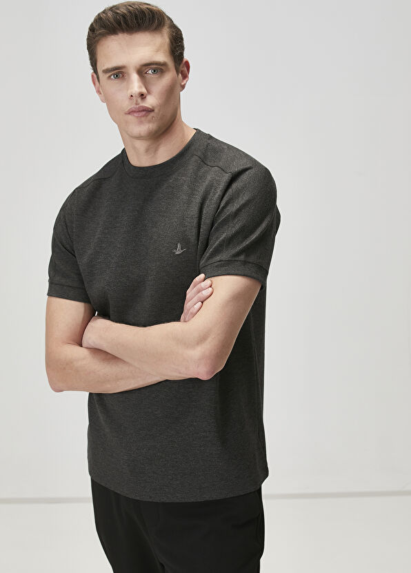 Beymen Club Antrasit Logo Nakışlı Scuba T-shirt - 1