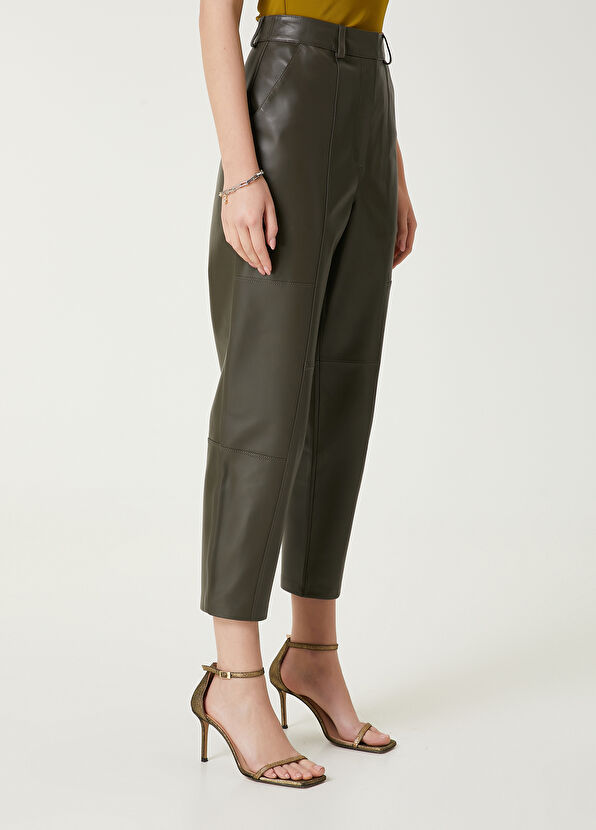 Beymen Club Haki Deri Pantolon - 4