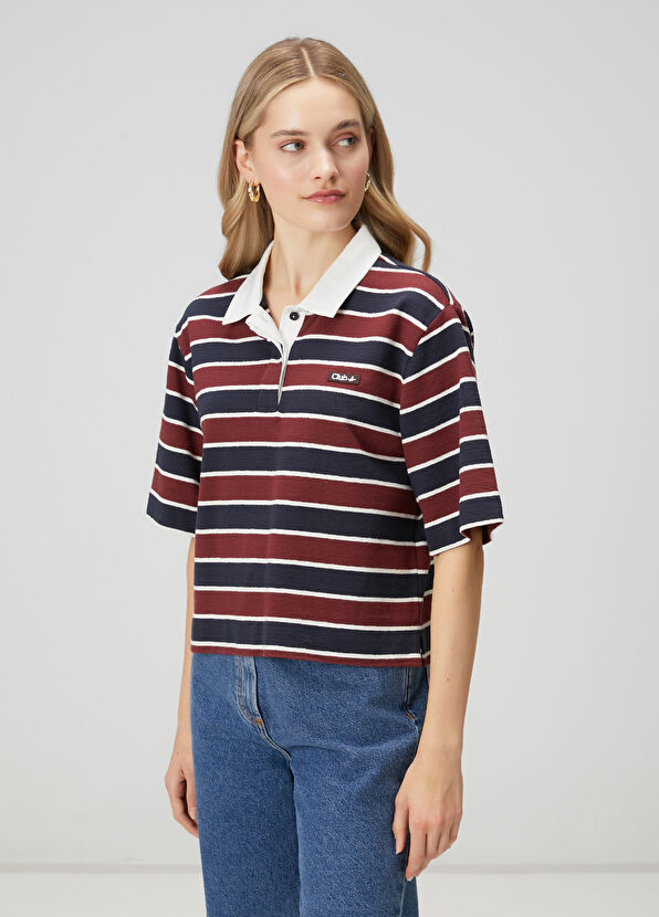 Beymen Club Burgundy Navy Striped Polo T-shirt - 4