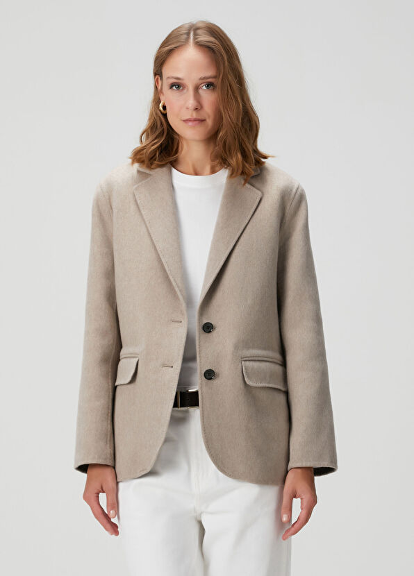 Oversize Vizon Kaşmir Ceket - Görsel 5