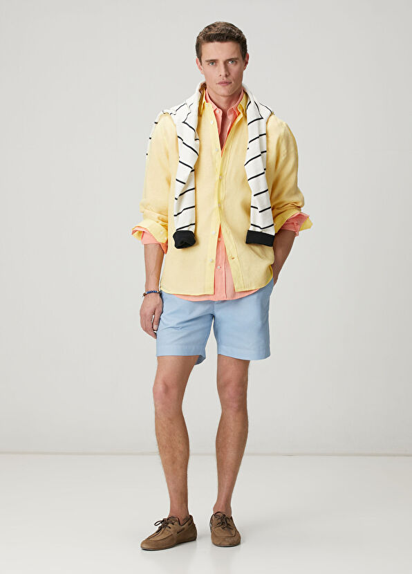 Beymen Club Light Blue Piece Paint Elastic Waist Oxford Shorts - 2