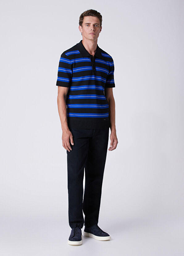 Beymen Club Sax Polo Striped Jacquard Short Sleeve Sweater - 3