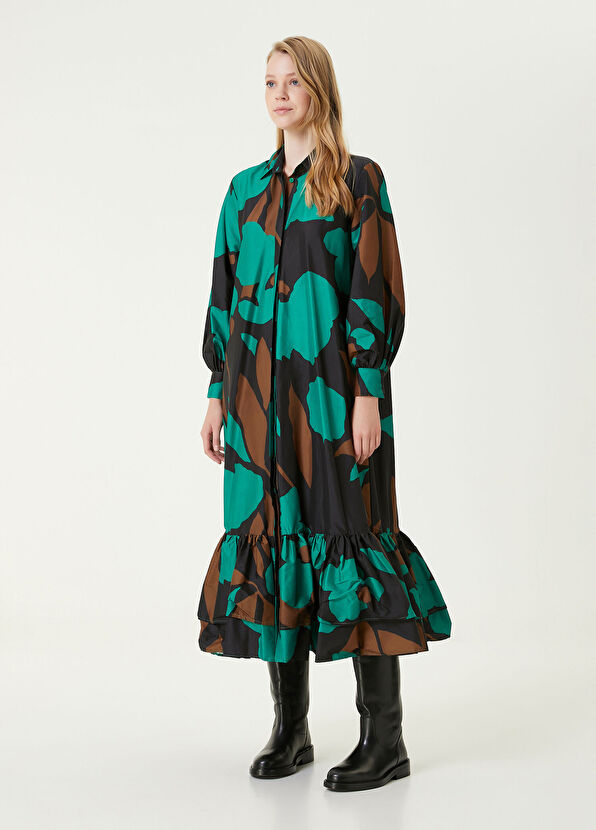 Beymen Club Yeşil Desenli Midi Gömlek Elbise - 4