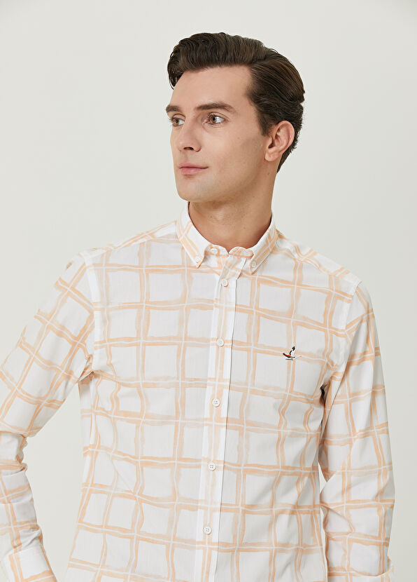Beymen Club Comfort Fit Orange Faded Check Shirt - 2