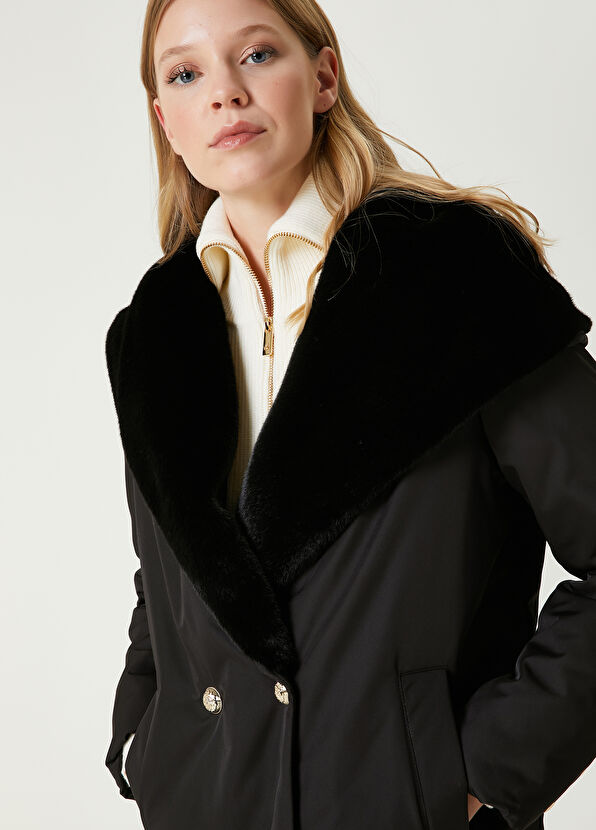 Beymen Club Siyah Kapüşonlu Kruvaze Kaban - 2