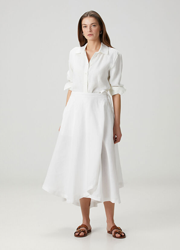 Polo Ralph Lauren White Midi Linen Skirt - 1