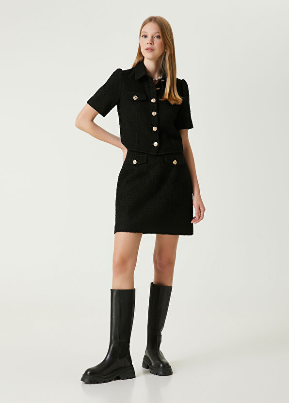 Beymen Club Siyah Gold Düğmeli Tweed Bluz - 3