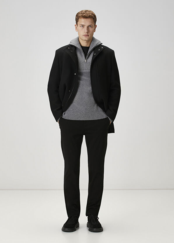 Beymen Club Grey Melange Collar Zippered Wool Sweater - 3