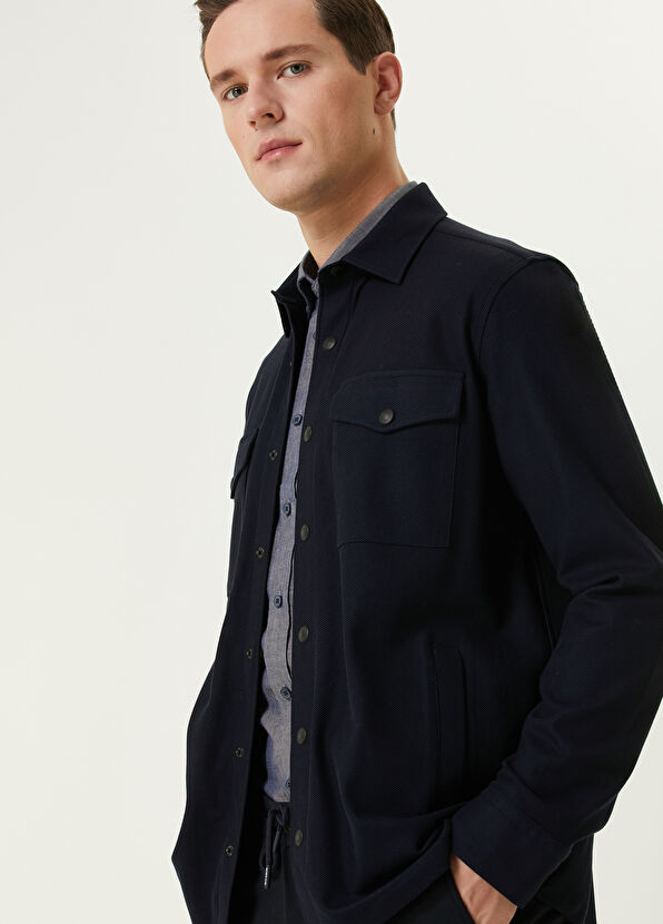 Beymen Club Lacivert Petek Dokulu Örme Dış Gömlek - 2