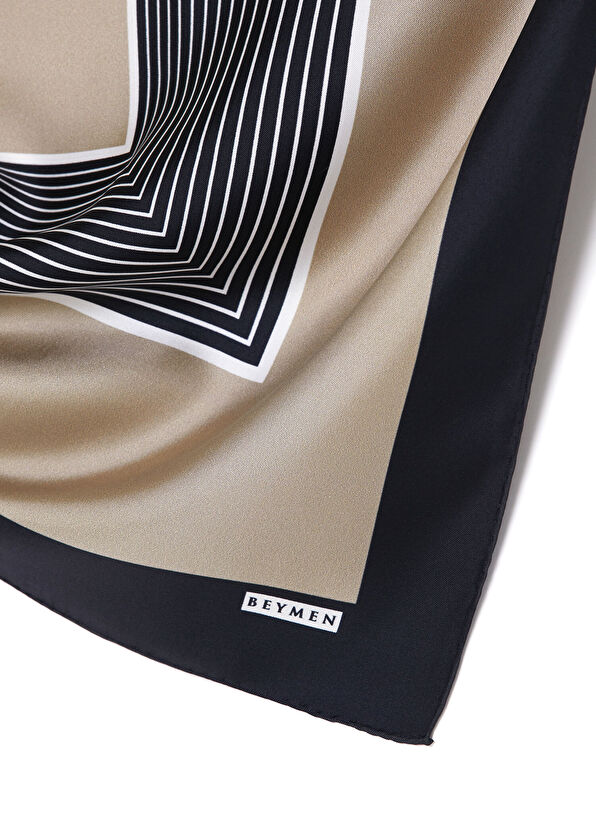 Beymen Bej Çizgili Logo Detaylı İpek Eşarp - 2