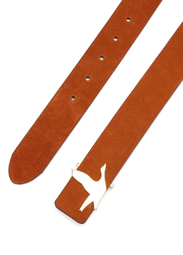 Beymen Club Tan Logo Buckle Women's Suede Belt - 2