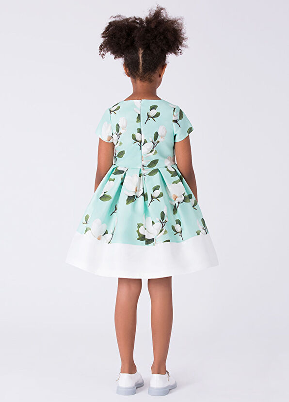 Mama Luma Mint 3D Çiçek Aplikeli Kız Çocuk Elbise - 4