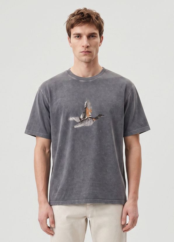 Beymen Club Anthracite Antique Piece Logo Oversize T-Shirt - 3