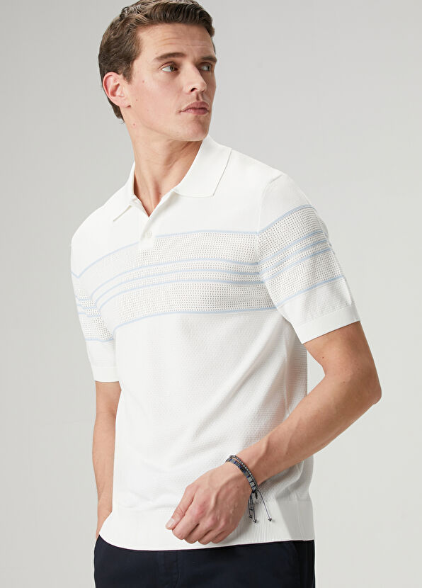 Beymen Club Off-White Blue Line Detail Polo Sweater - 2