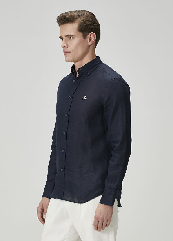 Beymen Club Comfort Fit Lacivert Keten Gömlek - 4