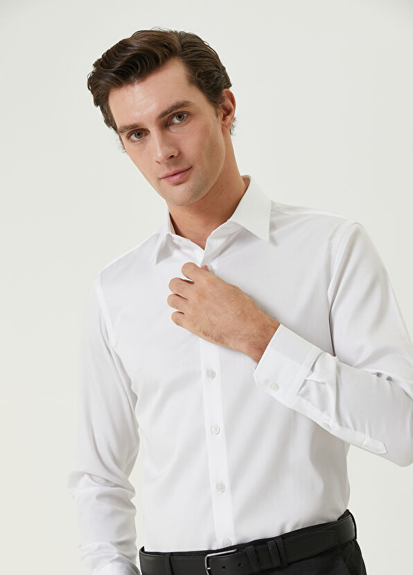 Beymen Club Slim Fit Beyaz Mekanik Stretch Saten Gömlek - 2