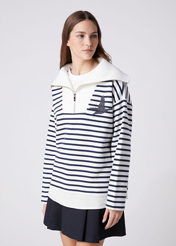 Beymen Club Navy Blue White Striped Sweatshirt - 1