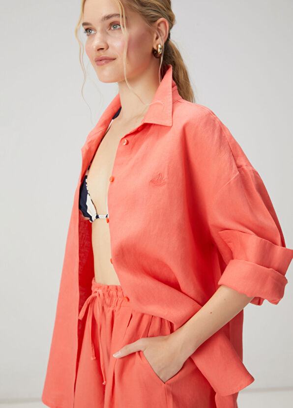 Beymen Club Oversize Somon Logolu Keten Gömlek - 2
