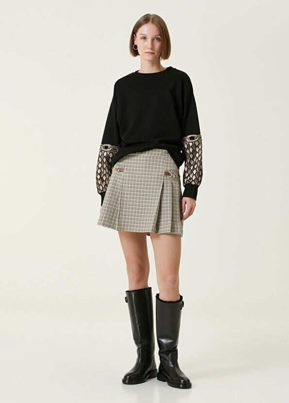Beymen Club Siyah Gold Taşlı Brokar Sweatshirt - 2
