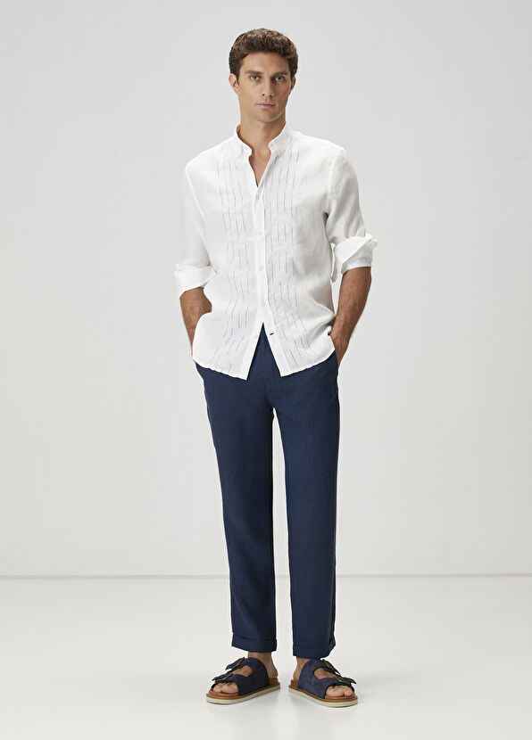 Beymen Club Comfort Fit White Embroidered Linen Shirt - 3