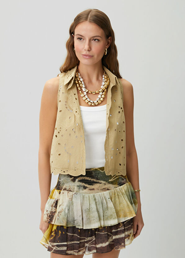 Beymen Club Beige Embroidered Shirt - 4