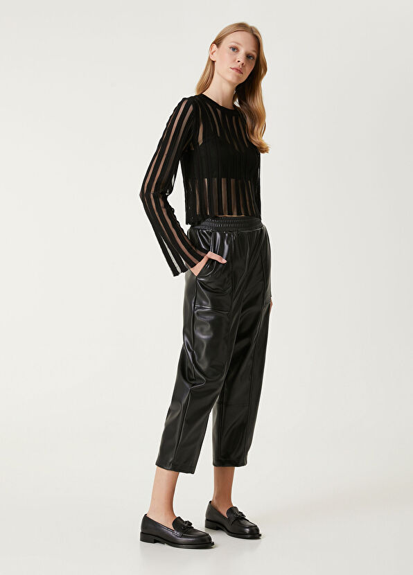 Beymen Club Black Transparent Striped Crop Sweater - 3