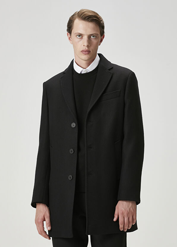 Beymen Club Siyah İtalyan Yün Kaşe Palto - 1