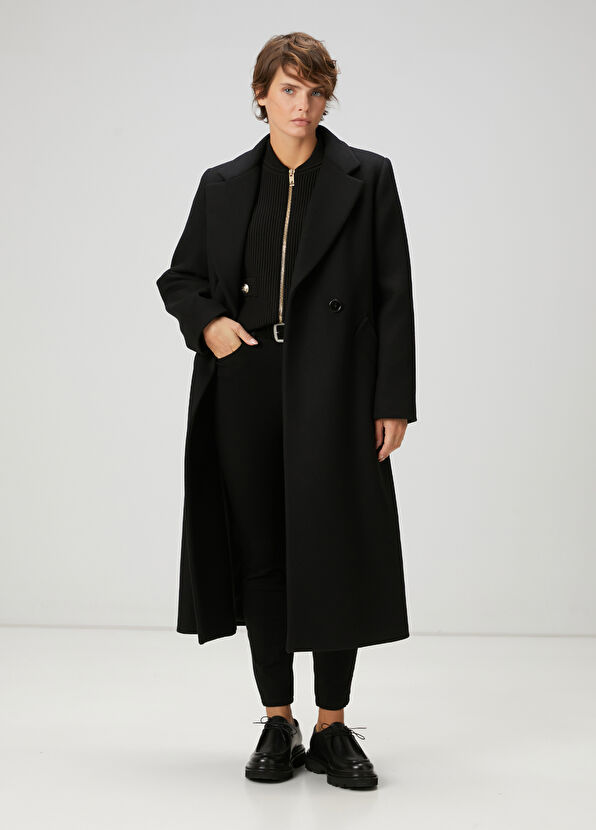 Beymen Club Black Double-Breasted Wool Coat - 1